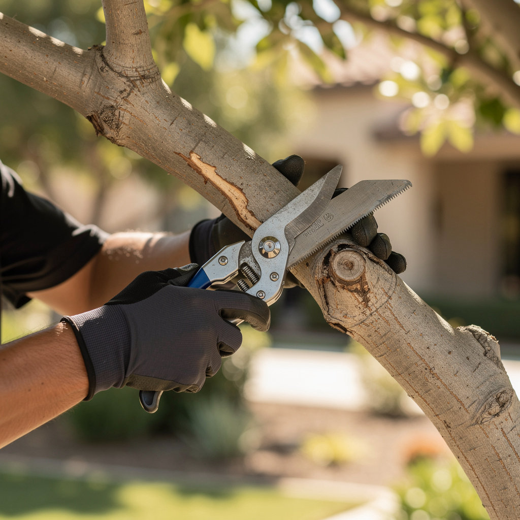Urban Tree Care Inc. certified arborist providing professional tree care services for a commercial property landscape in San Diego